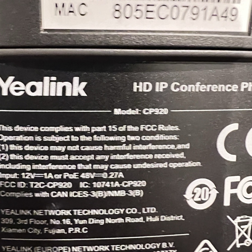 Yealink CP920 HD IP Conference Phone + USB Bluetooth Dongle Tested Working PoE - Picture 4 of 7